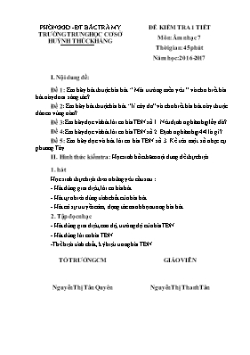 Đề kiểm tra một tiết học kì I Âm nhạc lớp 7 - Năm học 2016-2017 - Nguyễn Thị Thanh Tân